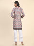 Noor Premium Printed PolySilk Long Chikankari Tunic for Women -Floral with Grey work